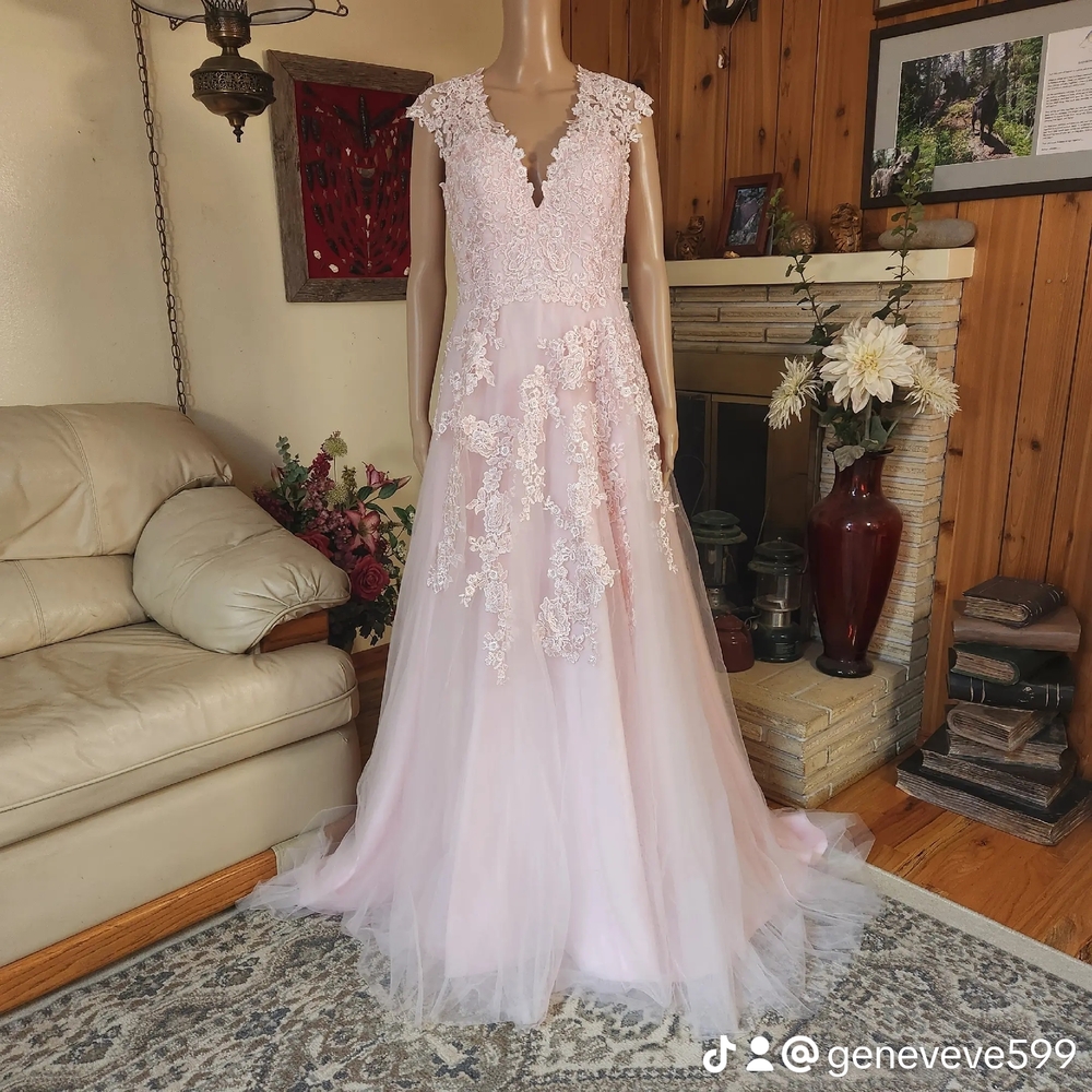 Elegant Pink Lace A-Line Evening Dress